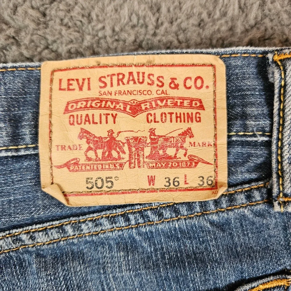 Levis 505 Mens Straight Fit Jeans 36x36 Medium Wash Blue Denim Cotton‎